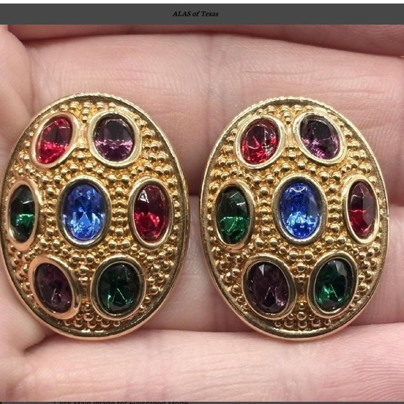 Swarovski 🎄Cabochon Jewel-Toned Crystal Pierced Earrings - Picture 3 of 5